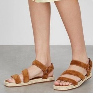 VINCE Elian Flatform Suede Espadrille Sandals Women's 9 Tan Strappy Adjustable
